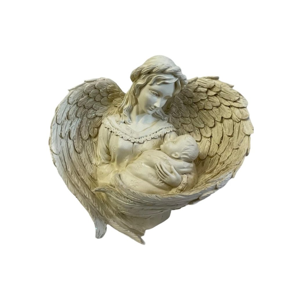 Angel Holding‎ Baby Figurine Statue Cherub Wings Cream Tabletop Decor Gift